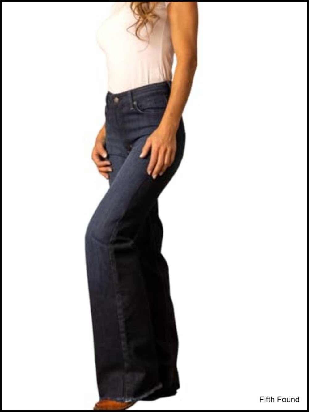 High Rise Wide Leg Jeans Raw Hem Stretch Denim Western